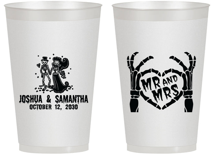Personalized Wedding 14 oz Frosted Cups - Mr And Mrs Skeleton | 204