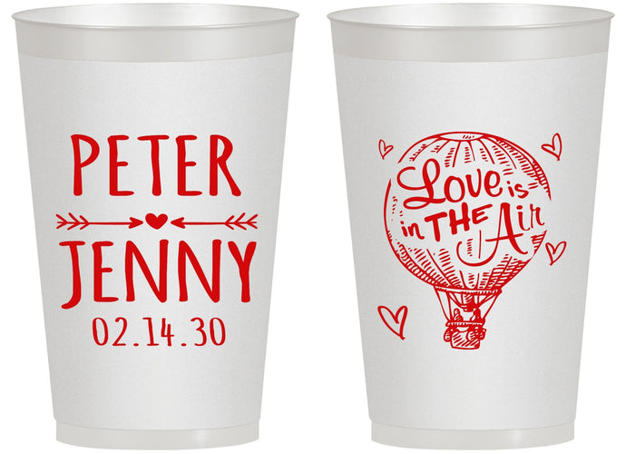 Personalized Wedding 14 oz Frosted Cups - Love In Air Hot Air Balloon | 210