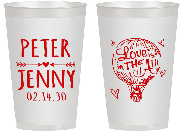 Personalized Wedding 14 oz Frosted Cups - Love In Air Hot Air Balloon | 210
