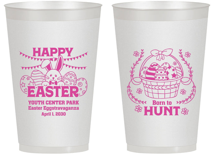 Personalized Easter 14 oz Frosted Cups - Born To Hunt Bunny | 210007
