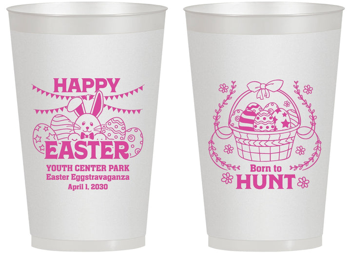 Personalized Easter 14 oz Frosted Cups - Born To Hunt Bunny | 210007