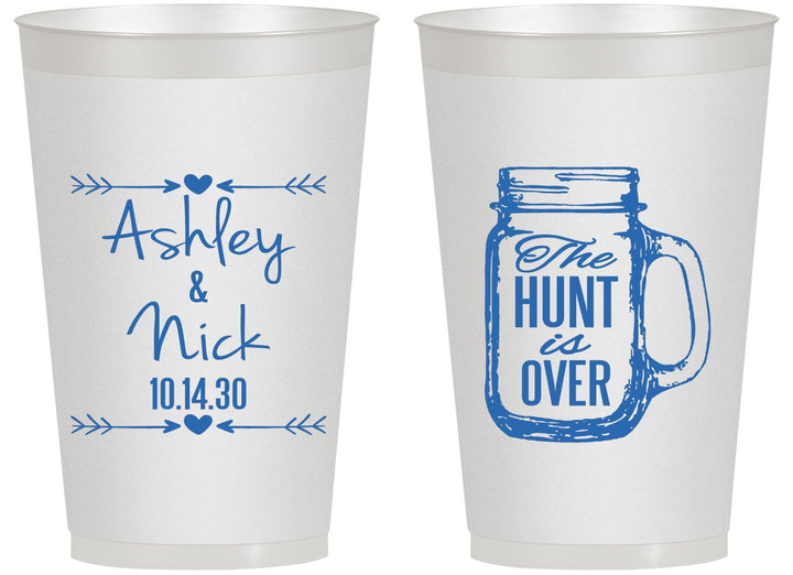 Personalized Wedding 14 oz Frosted Cups - The Hunt Is Over Mason Jar | 211