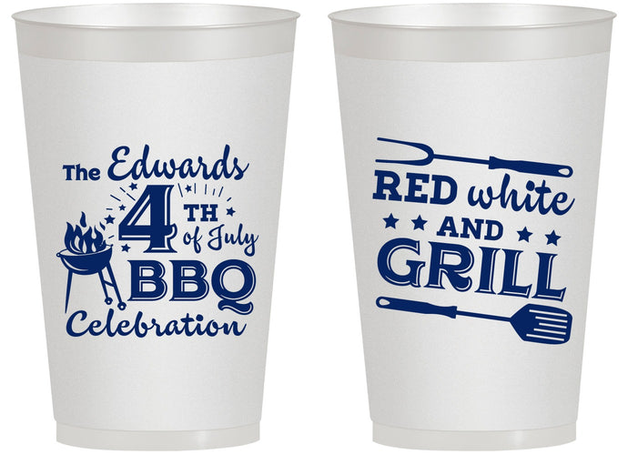 Personalized 4th Of July 14 oz Frosted Cups - Red White Grill | 220005