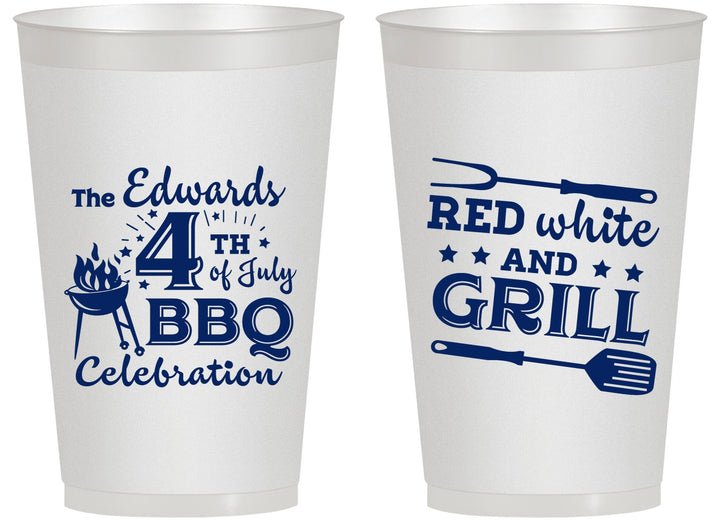 Personalized 4th Of July 14 oz Frosted Cups - Red White Grill | 220005
