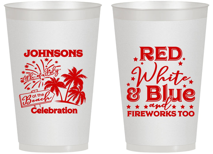 Personalized 4th Of July 14 oz Frosted Cups - Beach Fireworks | 220022