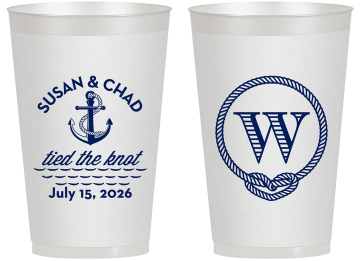 Personalized Wedding 14 oz Frosted Cups - Monogram Nautical | 226