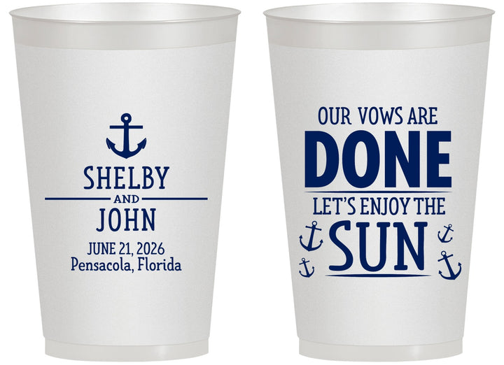 Personalized Wedding 14 oz Frosted Cups - Vows Are Done Nautical | 228