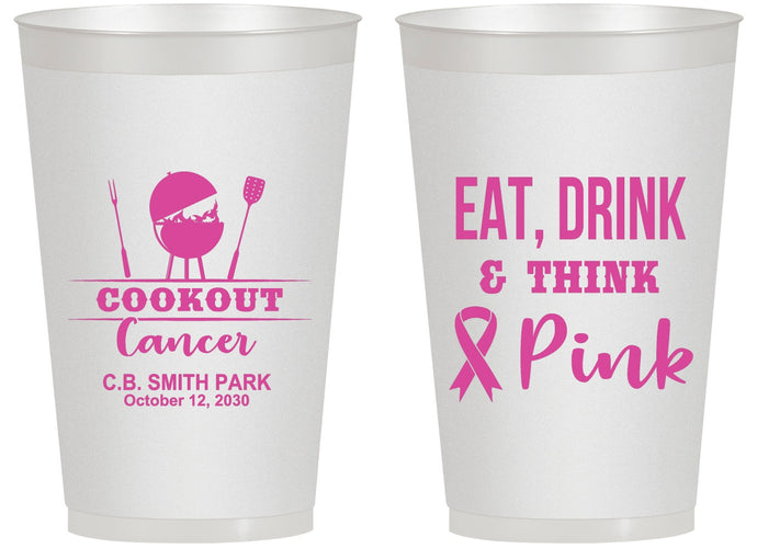Personalized Awareness 14 oz Frosted Cups - Eat Drink Think Pink | 230009