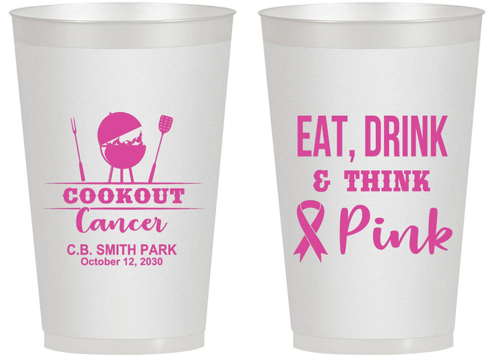 Personalized Awareness 14 oz Frosted Cups - Eat Drink Think Pink | 230009