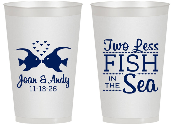 Personalized Wedding 14 oz Frosted Cups - Two Less Fish In The Sea | 231