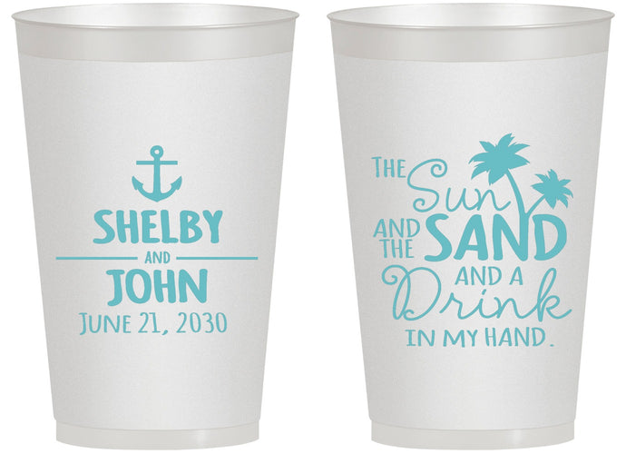 Personalized Wedding 14 oz Frosted Cups - Sun Sand Drink In My Hand | 233