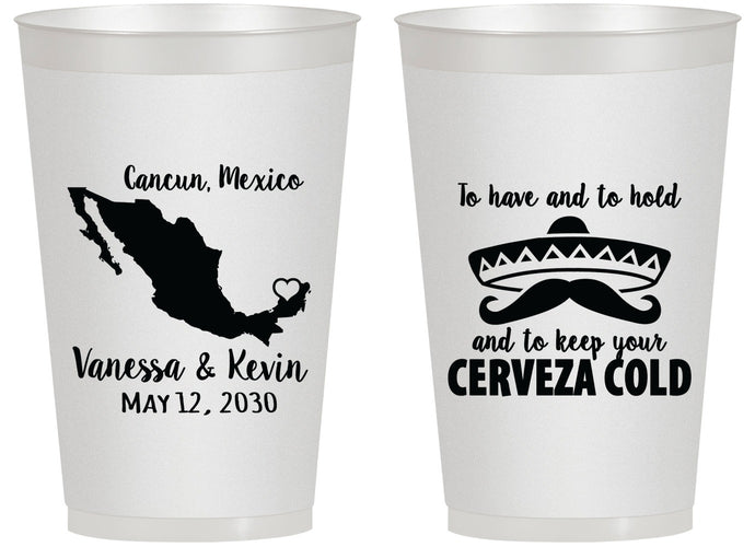 Personalized Wedding 14 oz Frosted Cups - Cerveza Mexico | 241