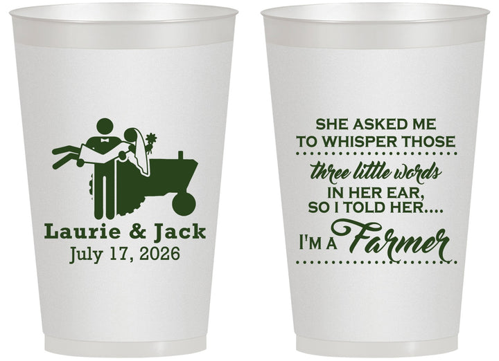 Personalized Wedding 14 oz Frosted Cups - Farmer Tractor | 244