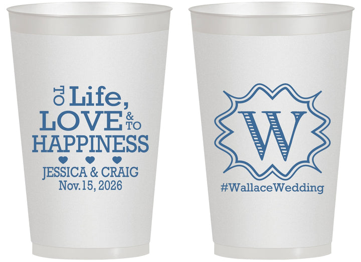 Personalized Wedding 14 oz Frosted Cups - Life Love Happiness | 248