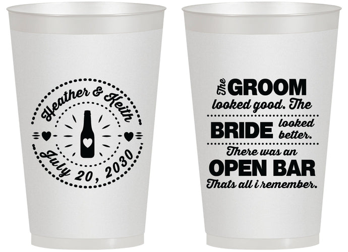 Personalized Wedding 14 oz Frosted Cups - Groom Bride Open Bar | 253