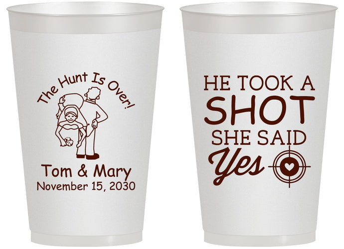 Personalized Wedding 14 oz Frosted Cups - He Took A Shot She Said Yes | 259
