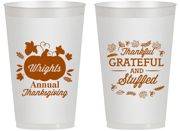 Personalized Thanksgiving 14 oz Frosted Cups - Grateful And Stuffed | 260000
