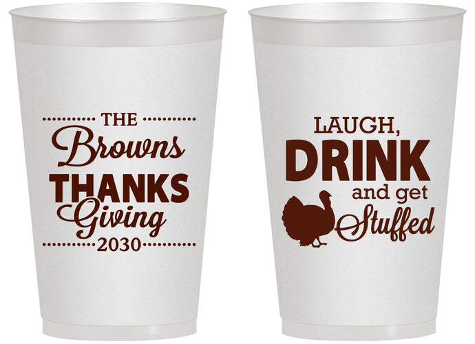 Personalized Thanksgiving 14 oz Frosted Cups - Laugh Drink Stuffed | 260007