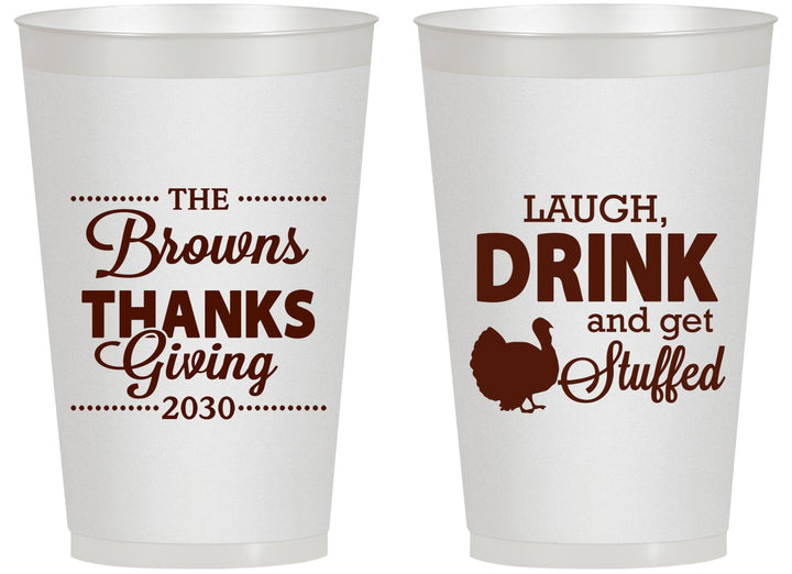 Personalized Thanksgiving 14 oz Frosted Cups - Laugh Drink Stuffed | 260007