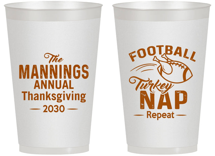 Personalized Thanksgiving 14 oz Frosted Cups - Football Turkey | 260012