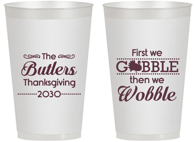 Personalized Thanksgiving 14 oz Frosted Cups - Gobble Til You Wobble | 260013