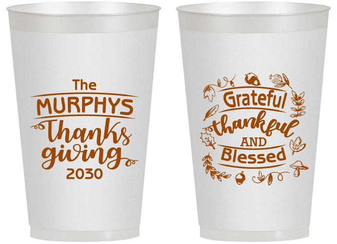 Personalized Thanksgiving 14 oz Frosted Cups - Grateful Blessed | 260028