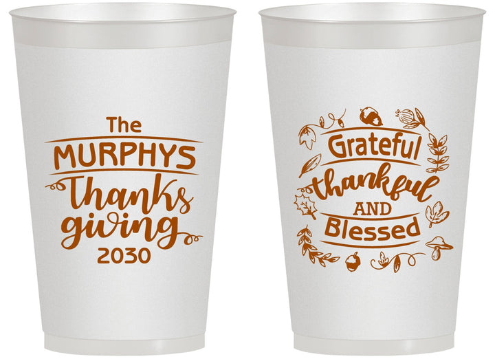 Personalized Thanksgiving 14 oz Frosted Cups - Grateful Blessed | 260028