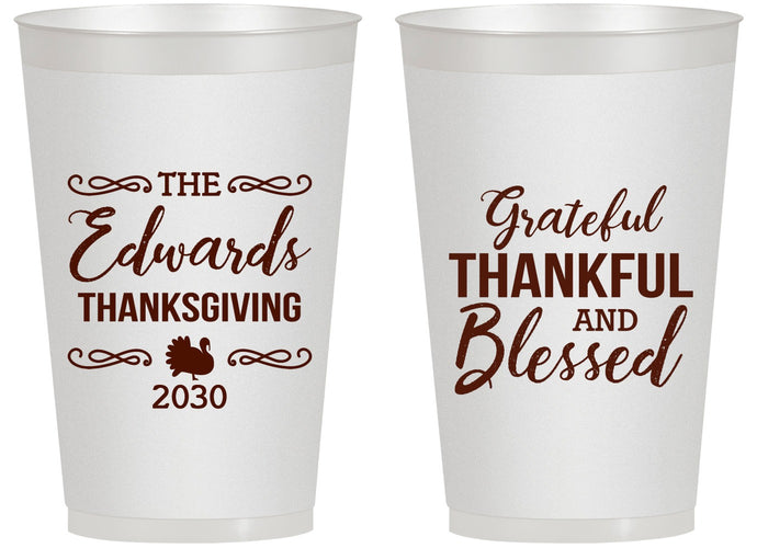 Personalized Thanksgiving 14 oz Frosted Cups - Grateful Blessed | 260030