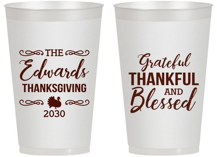 Personalized Thanksgiving 14 oz Frosted Cups - Grateful Blessed | 260030