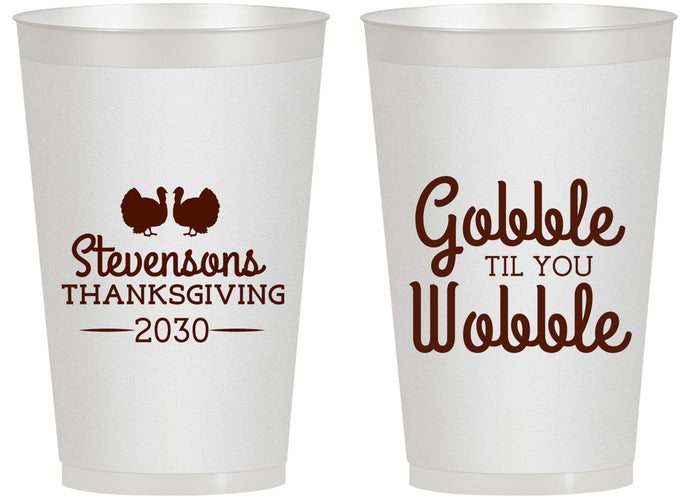 Personalized Thanksgiving 14 oz Frosted Cups - Gobble Til You Wobble | 260034