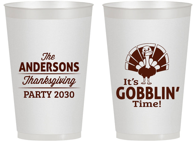 Personalized Thanksgiving 14 oz Frosted Cups - Turkey Gobblin | 260035