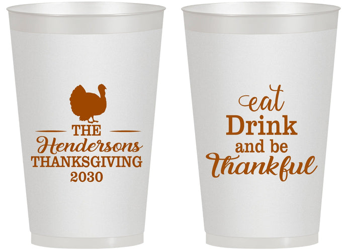 Personalized Thanksgiving 14 oz Frosted Cups - Eat Drink Thankful | 260036
