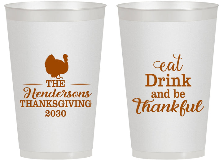 Personalized Thanksgiving 14 oz Frosted Cups - Eat Drink Thankful | 260036
