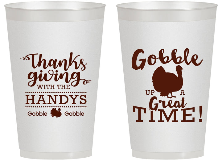 Personalized Thanksgiving 14 oz Frosted Cups - Turkey Gobble | 260043