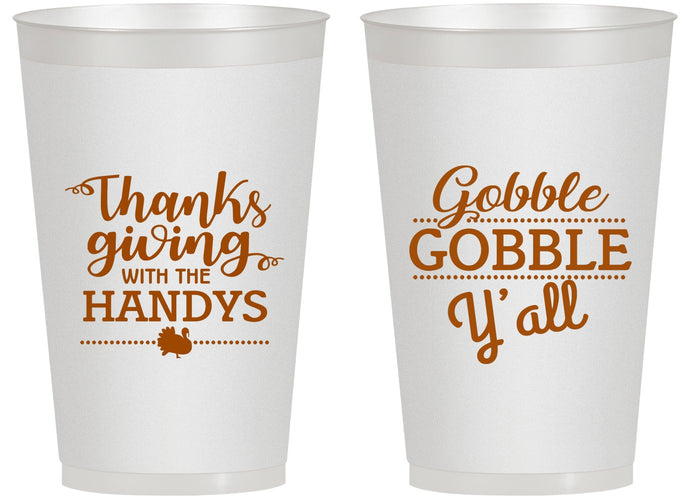 Personalized Thanksgiving 14 oz Frosted Cups - Gobble Gobble | 260044