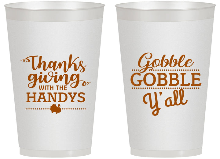 Personalized Thanksgiving 14 oz Frosted Cups - Gobble Gobble | 260044