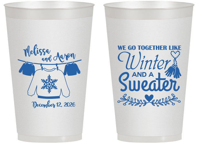Personalized Wedding 14 oz Frosted Cups - Christmas Sweater | 265
