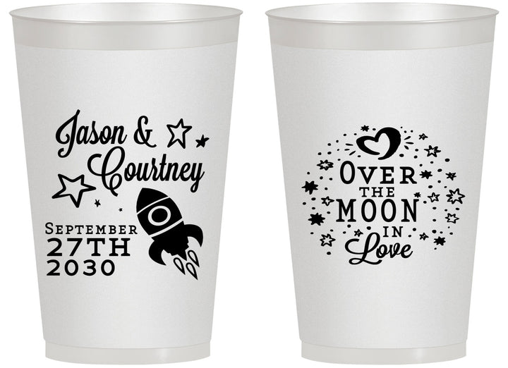Personalized Wedding 14 oz Frosted Cups - Over The Moon In Love | 267