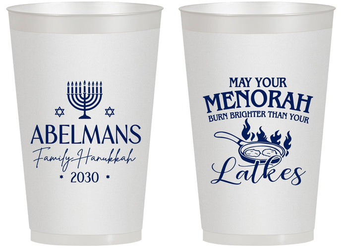 Personalized Hanukkah 14 oz Frosted Cups - Menorah Latkes | 270019