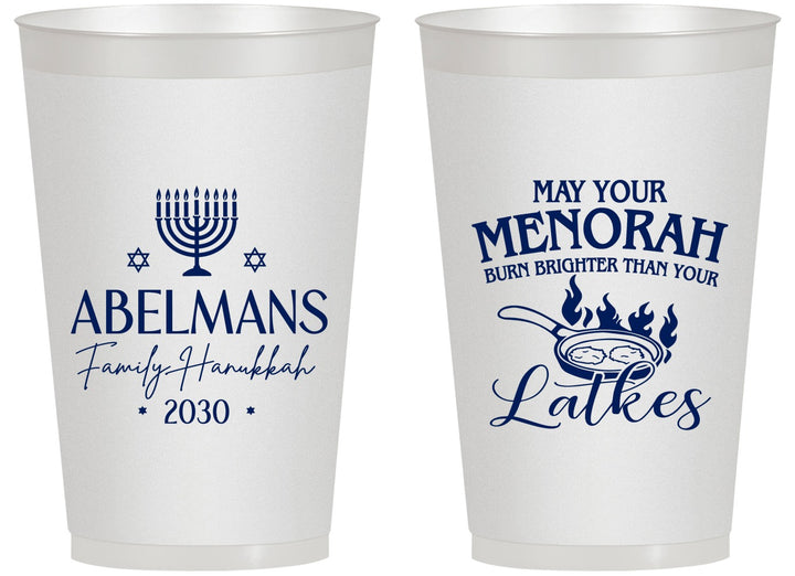 Personalized Hanukkah 14 oz Frosted Cups - Menorah Latkes | 270019