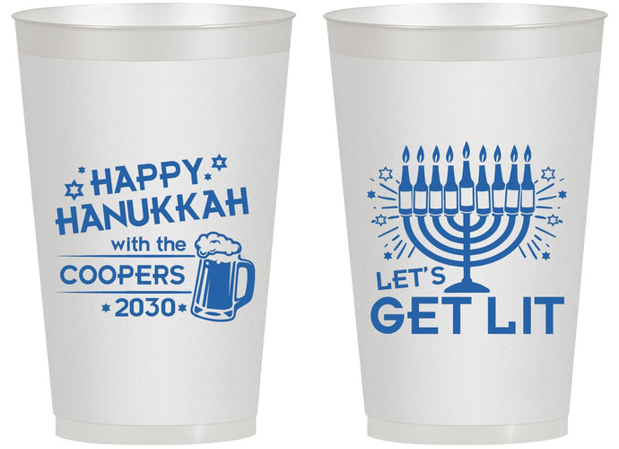 Personalized Hanukkah 14 oz Frosted Cups - Lets Get Lit | 270021