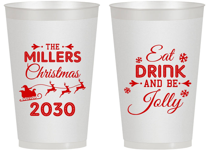Personalized Christmas 14 oz Frosted Cups - Eat Drink And Be Jolly | 280010