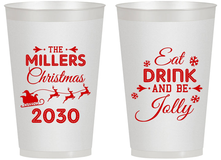 Personalized Christmas 14 oz Frosted Cups - Eat Drink And Be Jolly | 280010