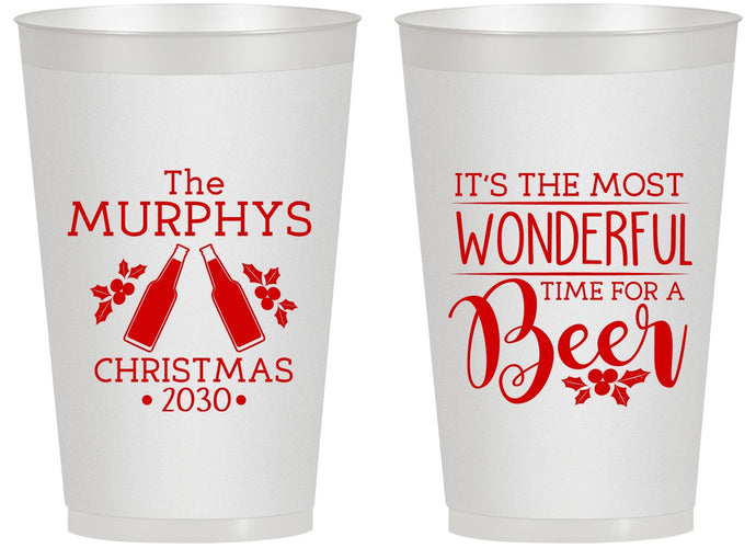 Personalized Christmas 14 oz Frosted Cups - Wonderful Time For A Beer | 280012