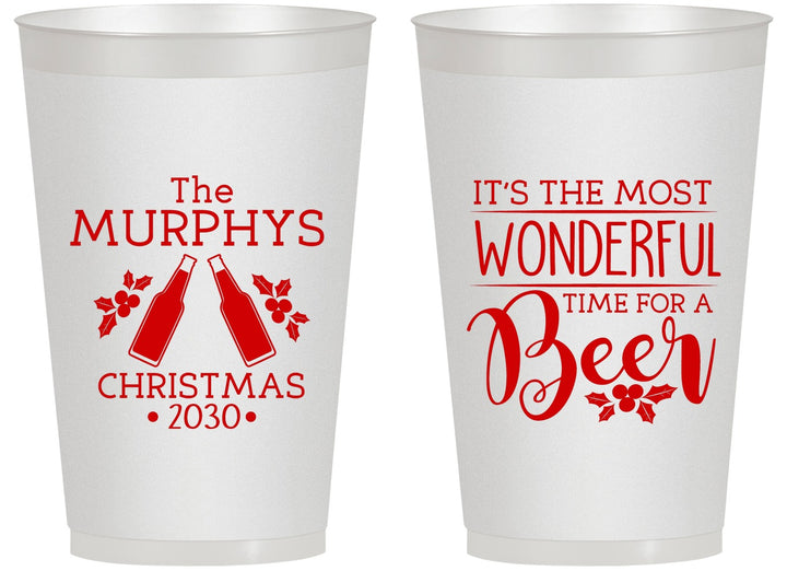 Personalized Christmas 14 oz Frosted Cups - Wonderful Time For A Beer | 280012