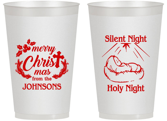 Personalized Christmas 14 oz Frosted Cups - Silent Night Holy Night | 280018