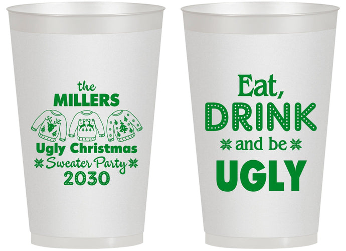 Personalized Christmas 14 oz Frosted Cups - Ugly Sweater | 280023