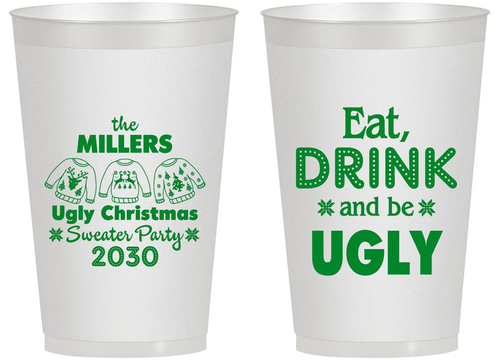 Personalized Christmas 14 oz Frosted Cups - Ugly Sweater | 280023