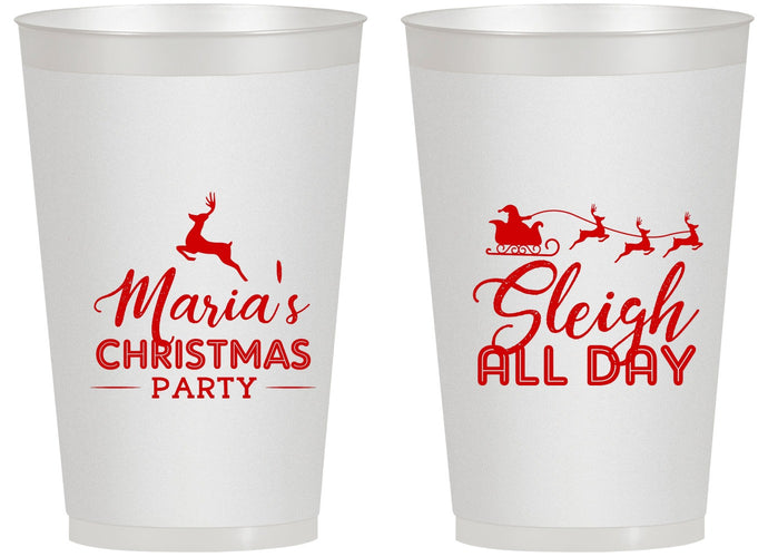 Personalized Christmas 14 oz Frosted Cups - Sleigh All Day | 280030