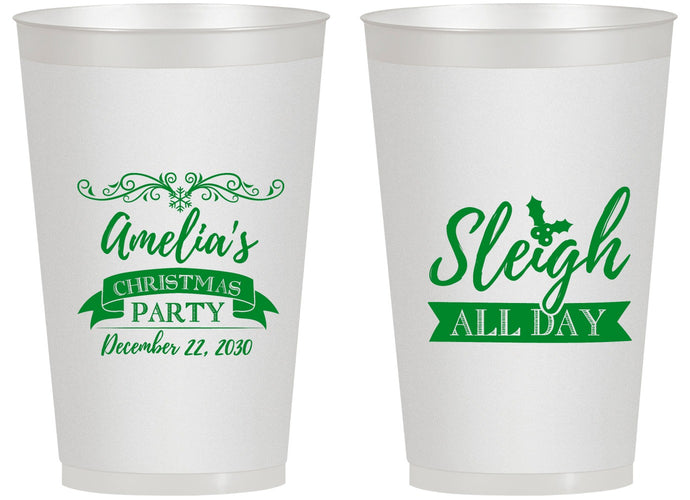 Personalized Christmas 14 oz Frosted Cups - Sleigh All Day | 280031